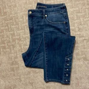 Chicos Girlfriend Slim Leg Jeans with pearl button detail size 10.